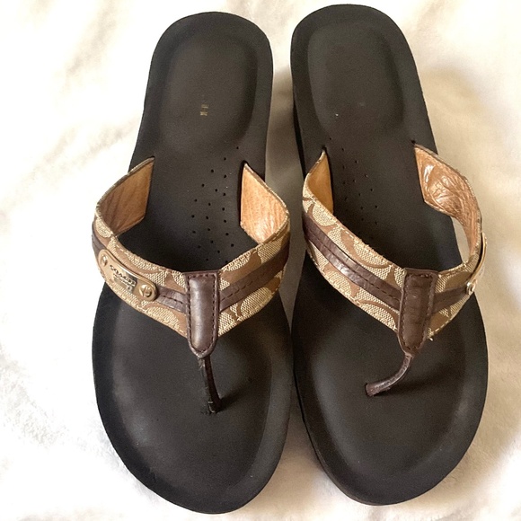 Brown Coach Jaden Wedge Heel Open Toe Flip Flops Size 11 - Picture 7 of 12